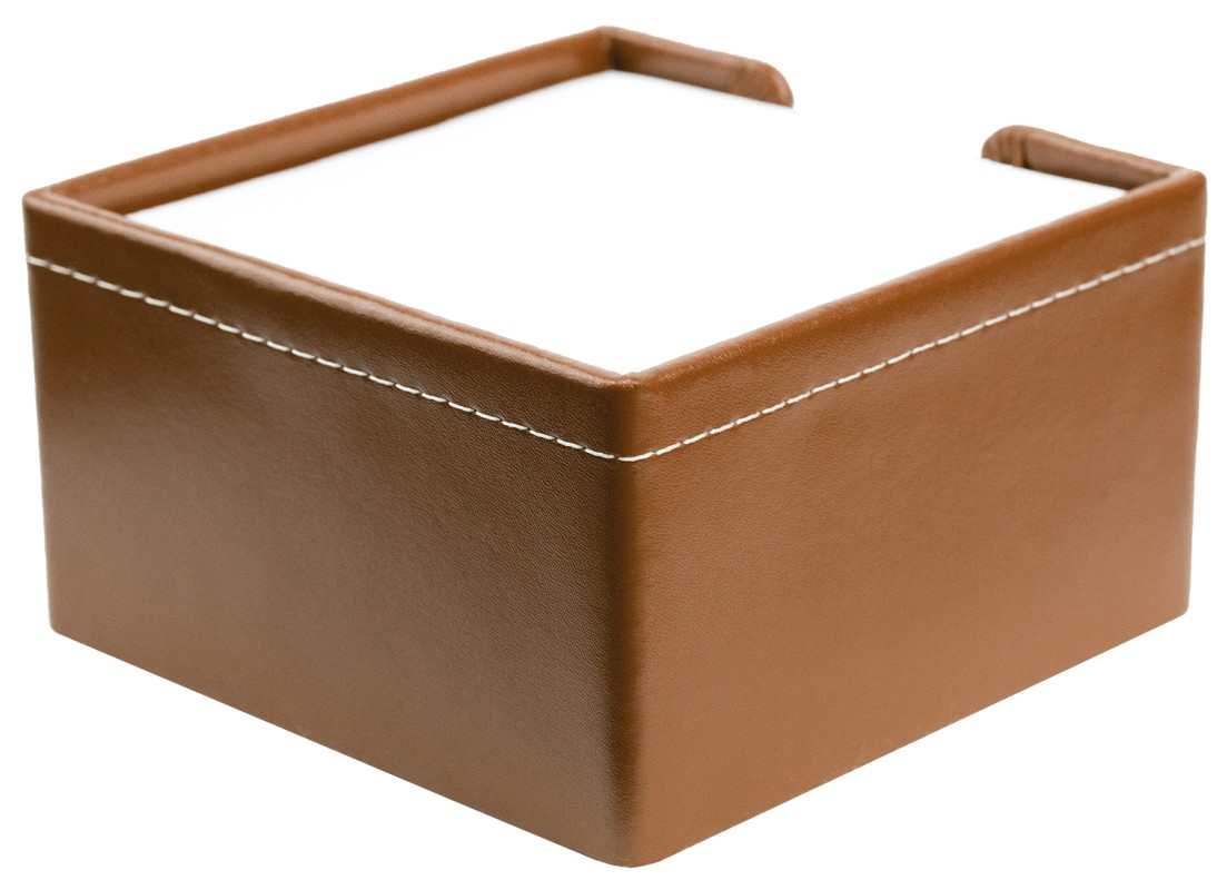 Zettelkasten mit 500 Blatt Papier CAMBRIDGE Top Grain Rindspaltleder mit heller Kontrastnaht hellbraun
